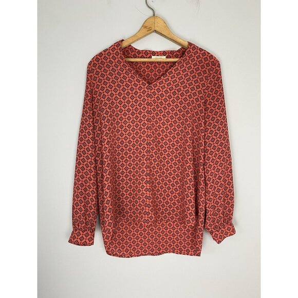 Pleione Tops - Pleione V Neck Blouse Womens Size S Geometric Print High Low Hem Pullover